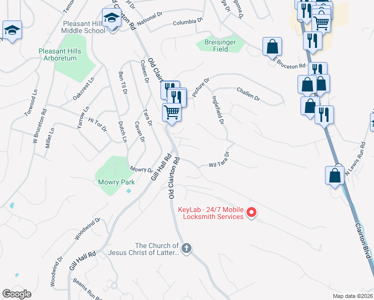 map of restaurants, bars, coffee shops, grocery stores, and more near 100 Garden Gate Drive in Pittsburgh