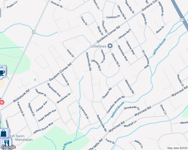 map of restaurants, bars, coffee shops, grocery stores, and more near 27 Robertsville Road in Marlboro