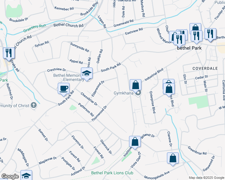 map of restaurants, bars, coffee shops, grocery stores, and more near 435 Linwood Drive in Bethel Park
