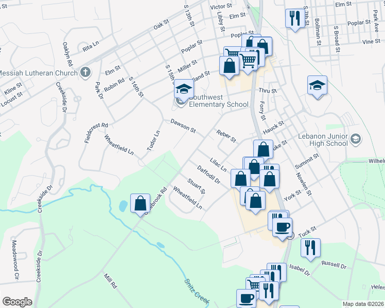 map of restaurants, bars, coffee shops, grocery stores, and more near Colebrook Road in Lebanon