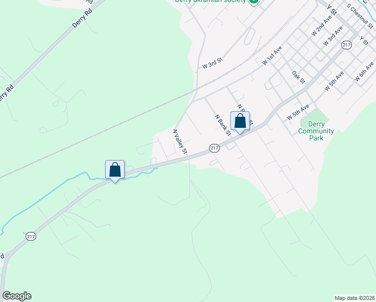 map of restaurants, bars, coffee shops, grocery stores, and more near 175 North Valley Street in Derry