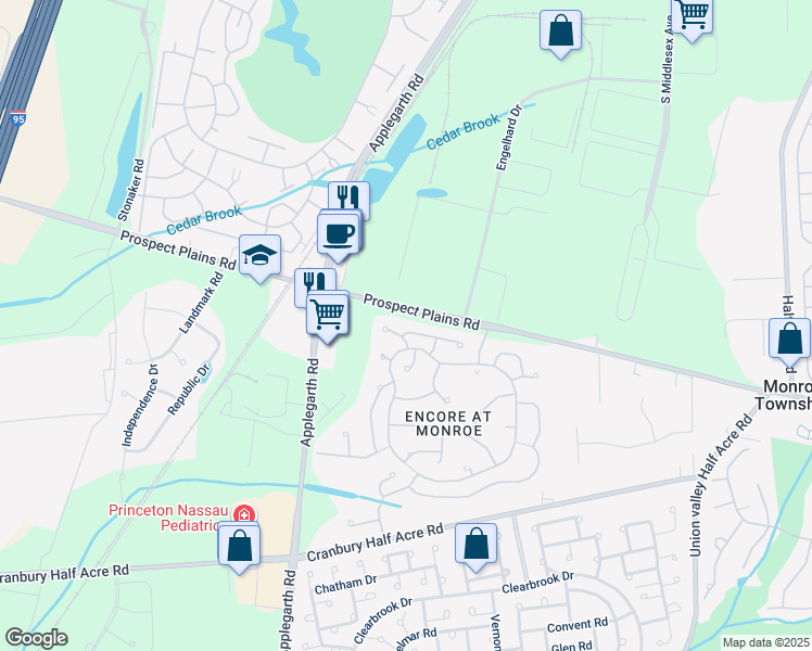 map of restaurants, bars, coffee shops, grocery stores, and more near 311 Greenleaf Way in Monroe Township