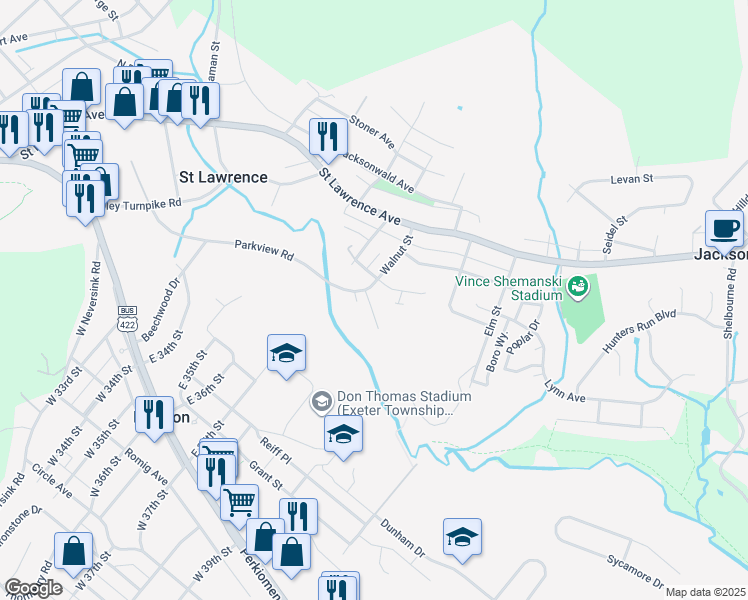 map of restaurants, bars, coffee shops, grocery stores, and more near 75 Maci Way in Reading