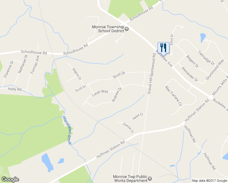 map of restaurants, bars, coffee shops, grocery stores, and more near 4 Lorali Way in Monroe Township