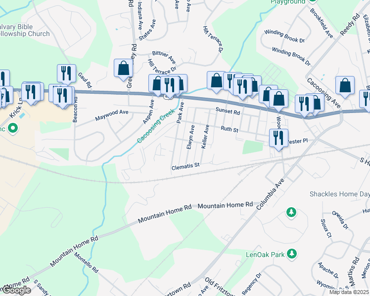map of restaurants, bars, coffee shops, grocery stores, and more near 207 Park Avenue in Sinking Spring
