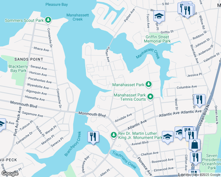 map of restaurants, bars, coffee shops, grocery stores, and more near 8 Newport Court in Long Branch