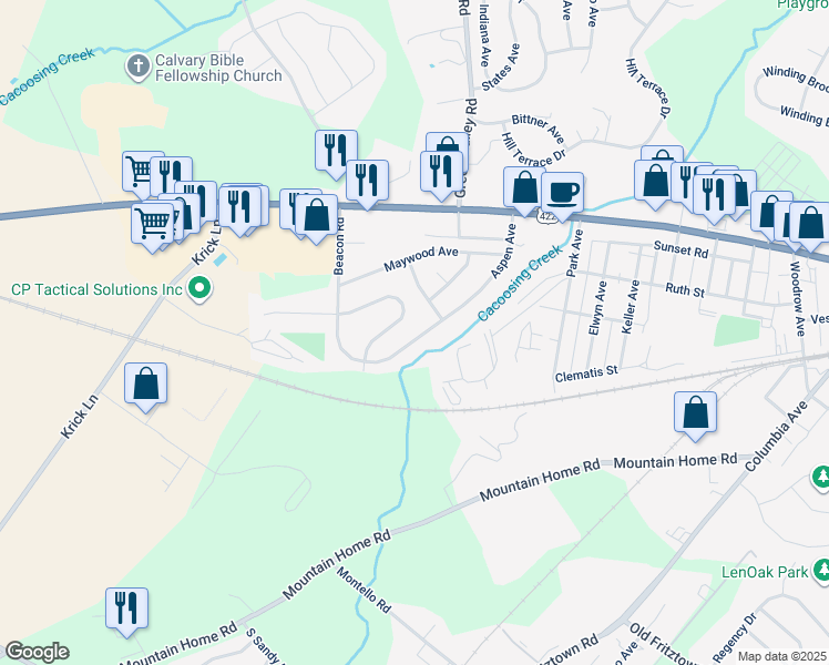 map of restaurants, bars, coffee shops, grocery stores, and more near 122 Aspen Avenue in Sinking Spring