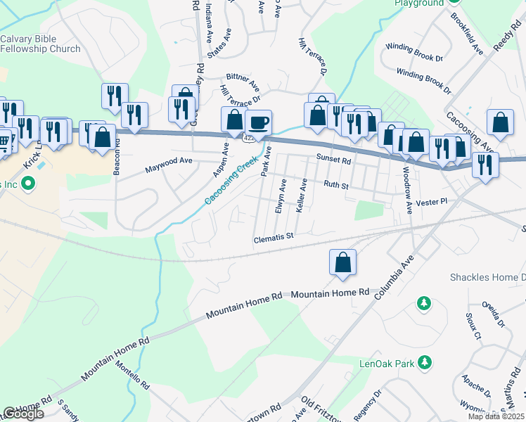 map of restaurants, bars, coffee shops, grocery stores, and more near 207 Park Avenue in Sinking Spring