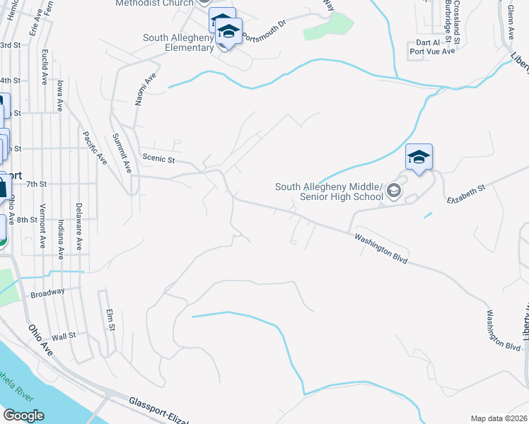 map of restaurants, bars, coffee shops, grocery stores, and more near 2614 Washington Boulevard in Glassport