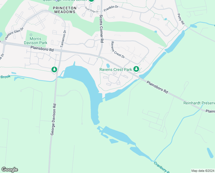map of restaurants, bars, coffee shops, grocery stores, and more near 1017 Aspen Drive in Princeton Meadows