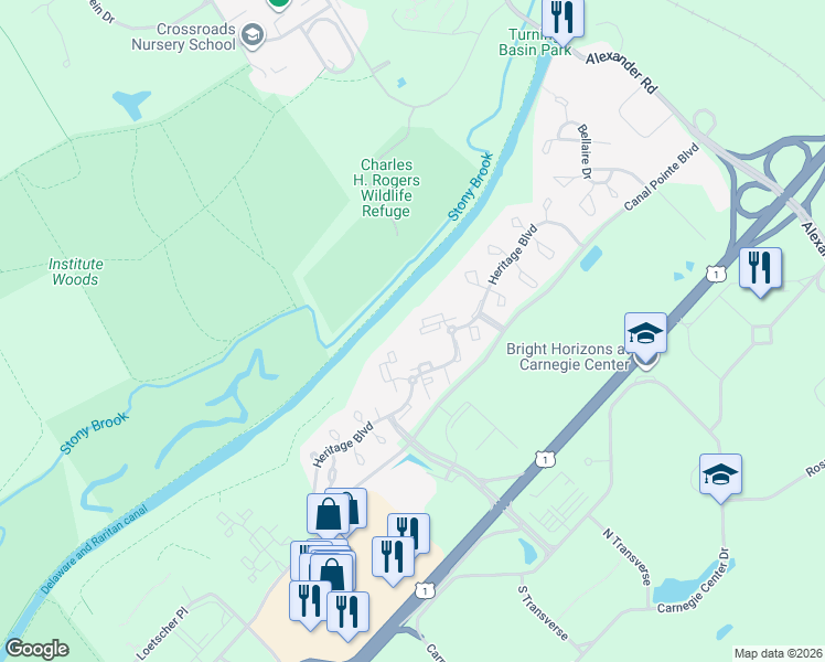 map of restaurants, bars, coffee shops, grocery stores, and more near 206 Salem Court in Princeton