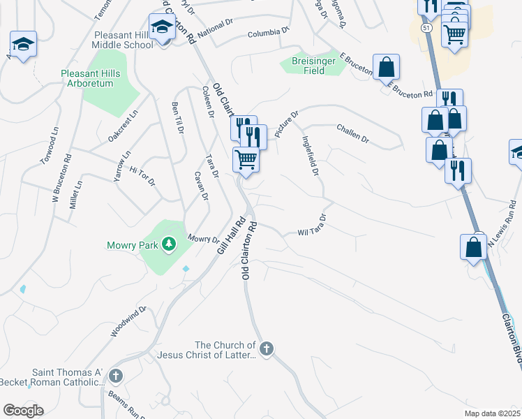 map of restaurants, bars, coffee shops, grocery stores, and more near 100 Garden Gate Drive in Pittsburgh