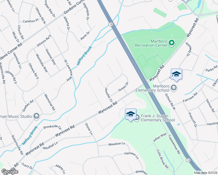 map of restaurants, bars, coffee shops, grocery stores, and more near 14 Jennifer Court in Marlboro Township