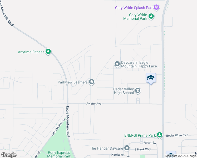 map of restaurants, bars, coffee shops, grocery stores, and more near Pony Express Parkway in Eagle Mountain