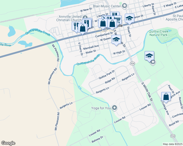 map of restaurants, bars, coffee shops, grocery stores, and more near 418 Mayapple Drive in Annville
