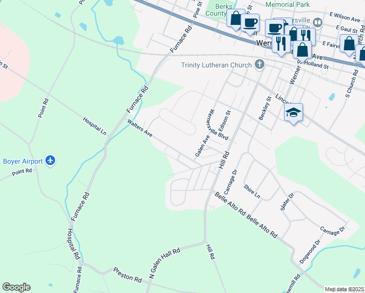 map of restaurants, bars, coffee shops, grocery stores, and more near 161 Walters Avenue in Wernersville