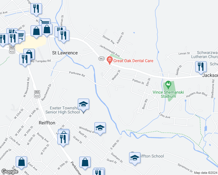 map of restaurants, bars, coffee shops, grocery stores, and more near 73 Maci Way in Reading