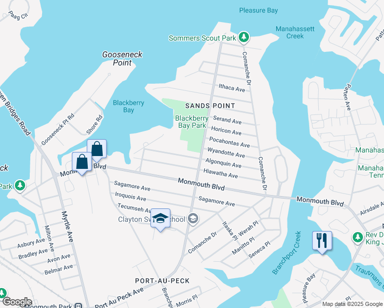 map of restaurants, bars, coffee shops, grocery stores, and more near 67 Algonquin Ave in Oceanport
