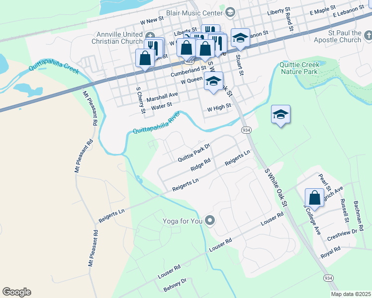 map of restaurants, bars, coffee shops, grocery stores, and more near 58 Beech Tree Court in Annville