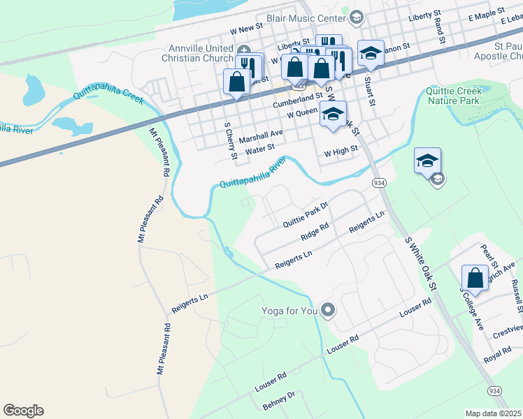 map of restaurants, bars, coffee shops, grocery stores, and more near 418 Mayapple Drive in Annville