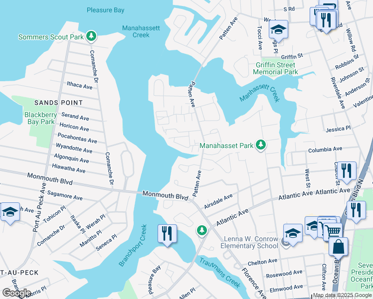 map of restaurants, bars, coffee shops, grocery stores, and more near 19 Sunset Avenue in Long Branch