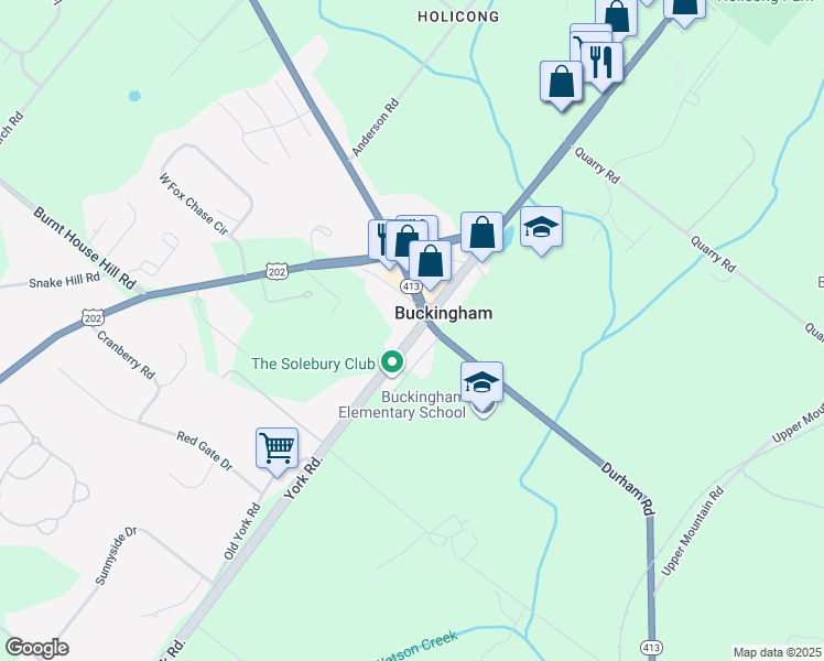 map of restaurants, bars, coffee shops, grocery stores, and more near 4672 York Road in Doylestown
