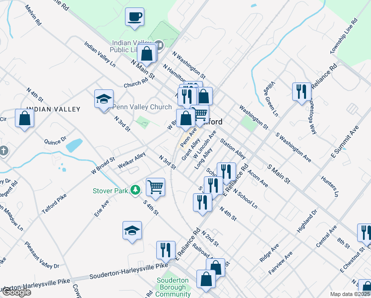 map of restaurants, bars, coffee shops, grocery stores, and more near 5 School Lane in Telford