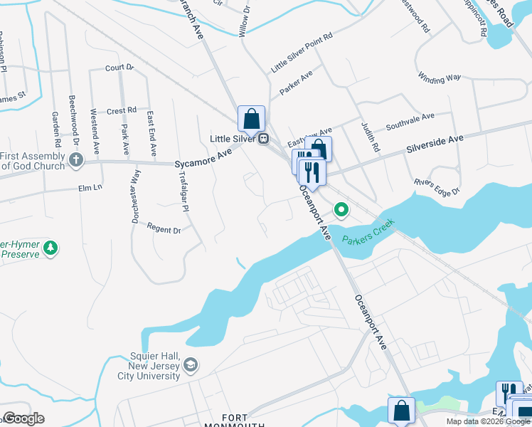 map of restaurants, bars, coffee shops, grocery stores, and more near 47 Essex Drive in Little Silver