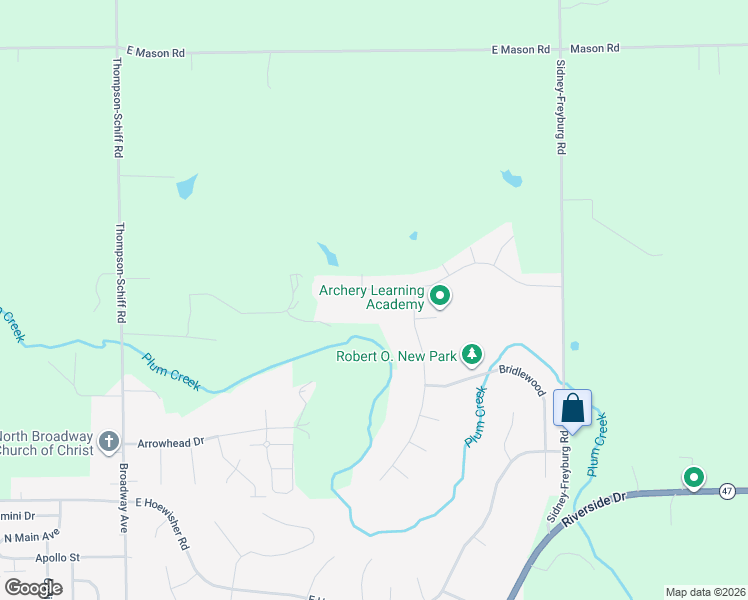 map of restaurants, bars, coffee shops, grocery stores, and more near Winter Ridge Dr in Sidney