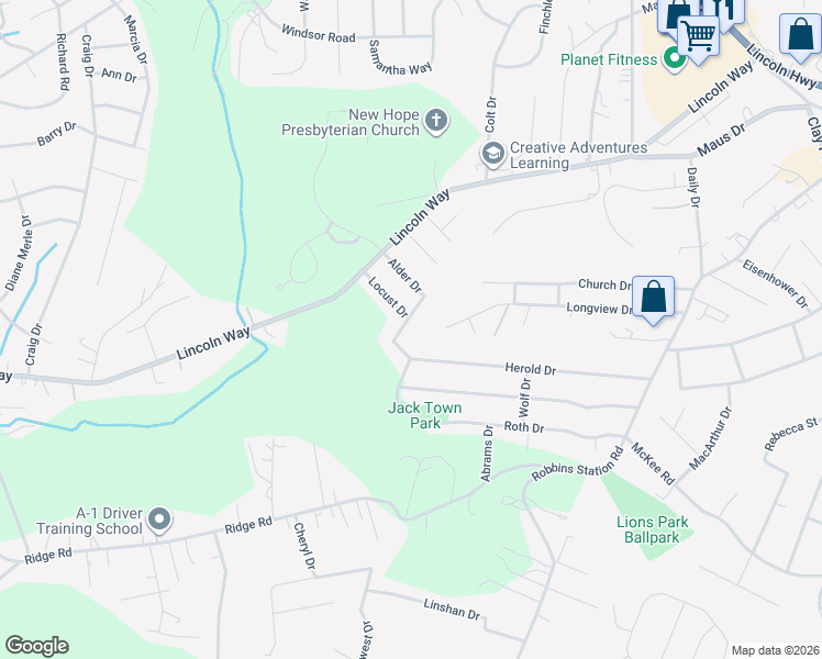 map of restaurants, bars, coffee shops, grocery stores, and more near 977 Wainwright Drive in Irwin