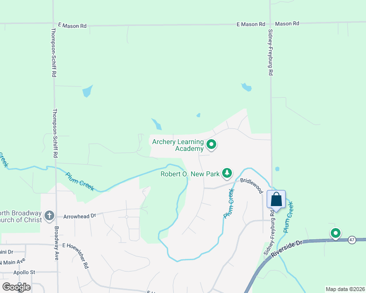 map of restaurants, bars, coffee shops, grocery stores, and more near Winter Ridge Dr in Sidney