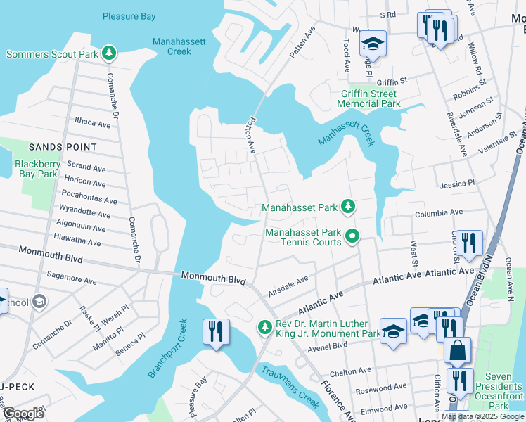map of restaurants, bars, coffee shops, grocery stores, and more near 8 Newport Court in Long Branch