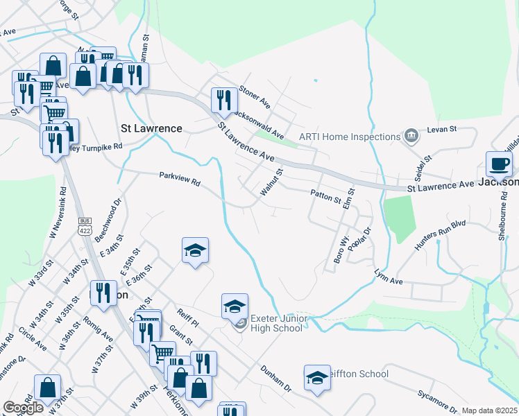 map of restaurants, bars, coffee shops, grocery stores, and more near 3600 Orchard Court in Reading