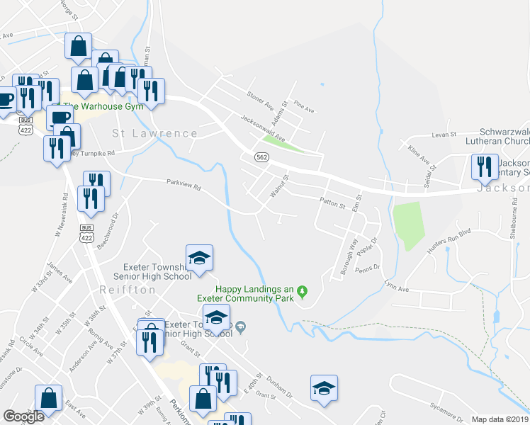 map of restaurants, bars, coffee shops, grocery stores, and more near 3600 Orchard Court in Reading