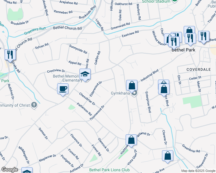 map of restaurants, bars, coffee shops, grocery stores, and more near 435 Linwood Drive in Bethel Park