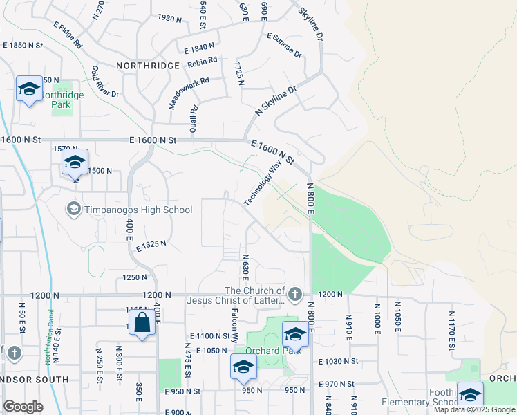 map of restaurants, bars, coffee shops, grocery stores, and more near 1555 Technology Way in Orem