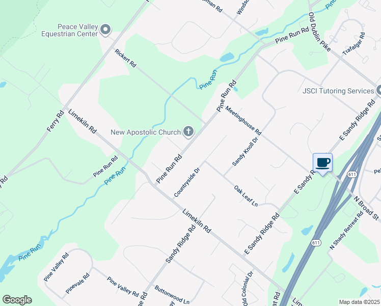 map of restaurants, bars, coffee shops, grocery stores, and more near 367 Pine Run Road in Doylestown