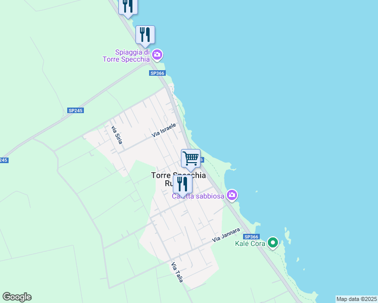 map of restaurants, bars, coffee shops, grocery stores, and more near 2 Via Plutone in Torre Specchia Ruggeri