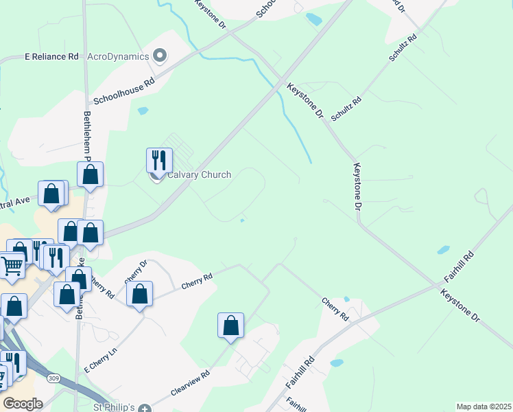 map of restaurants, bars, coffee shops, grocery stores, and more near 837 Wynnefield Drive in Souderton