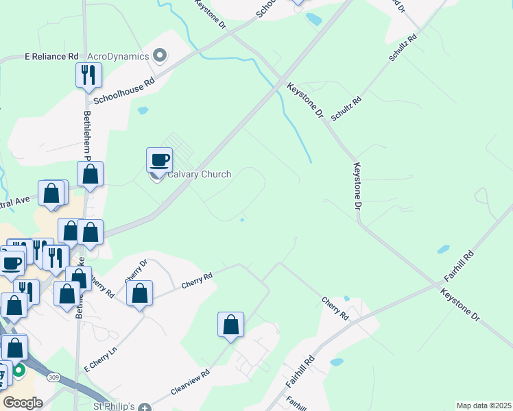 map of restaurants, bars, coffee shops, grocery stores, and more near 837 Wynnefield Drive in Souderton