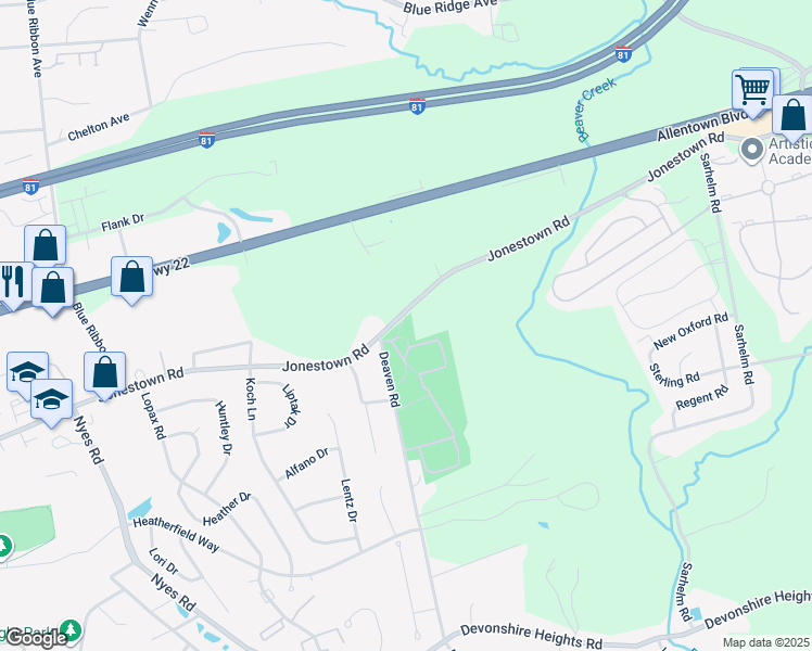 map of restaurants, bars, coffee shops, grocery stores, and more near 6715 Jonestown Road in Harrisburg
