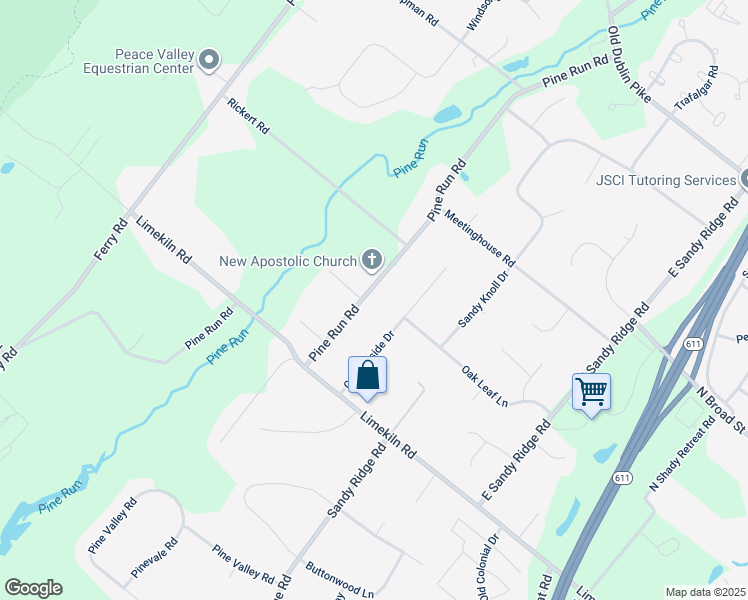 map of restaurants, bars, coffee shops, grocery stores, and more near 367 Pine Run Road in Doylestown