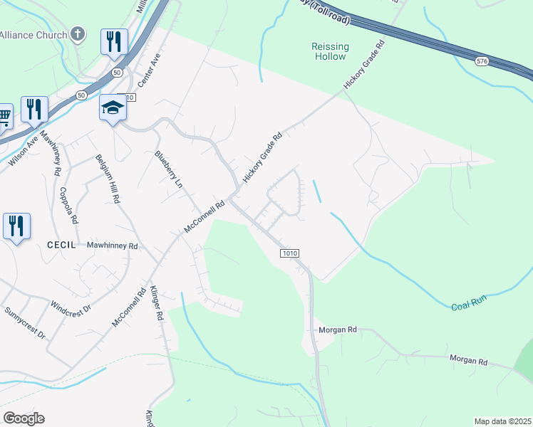 map of restaurants, bars, coffee shops, grocery stores, and more near 109 Pleasant Drive in Canonsburg