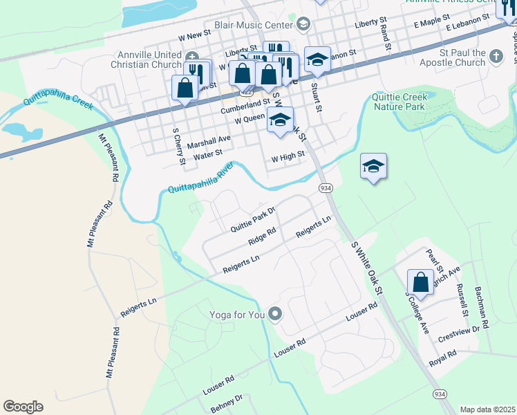 map of restaurants, bars, coffee shops, grocery stores, and more near Glenbrook Court in Lebanon County