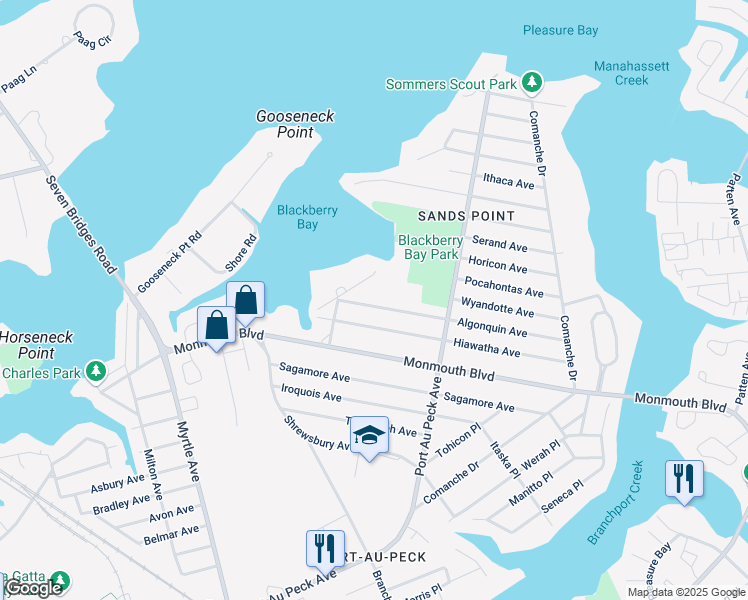 map of restaurants, bars, coffee shops, grocery stores, and more near 103 Hiawatha Avenue in Oceanport