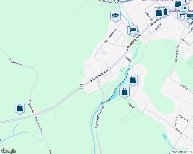 map of restaurants, bars, coffee shops, grocery stores, and more near 816 South Reading Avenue in Boyertown