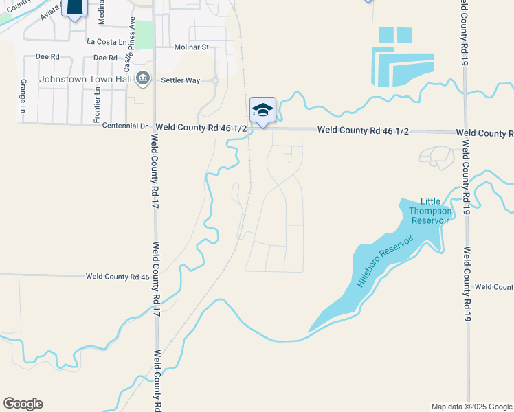 map of restaurants, bars, coffee shops, grocery stores, and more near 8316 County Road 46 1/2 in Milliken