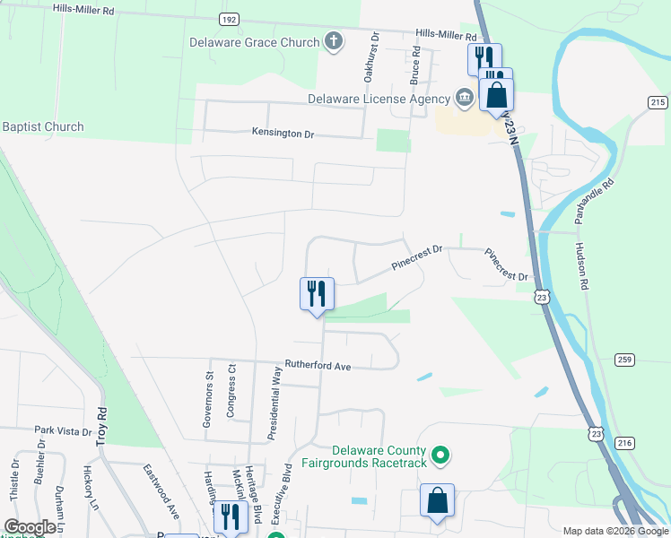 map of restaurants, bars, coffee shops, grocery stores, and more near 346 Pinecrest Court in Delaware