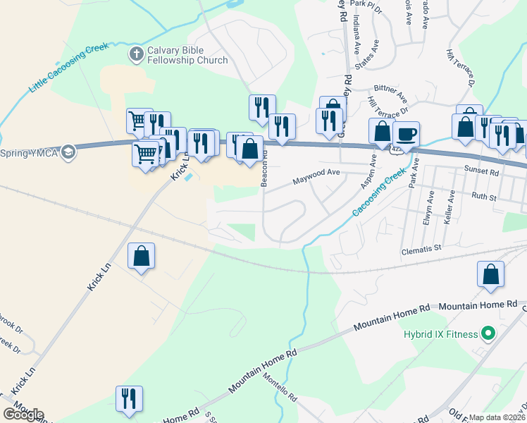 map of restaurants, bars, coffee shops, grocery stores, and more near Butternut Court in Berks County