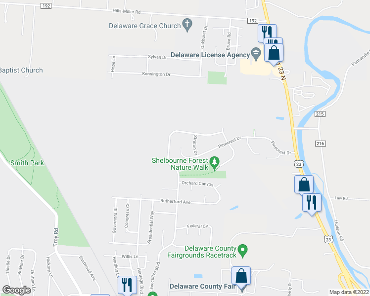 map of restaurants, bars, coffee shops, grocery stores, and more near 346 Pinecrest Court in Delaware